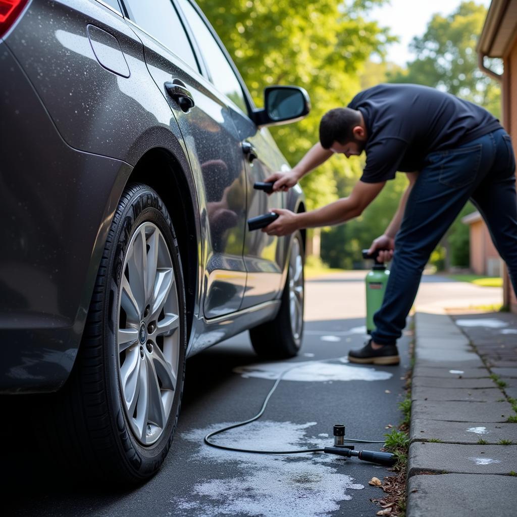 Mobile Car Detailer Working on a Car Exterior