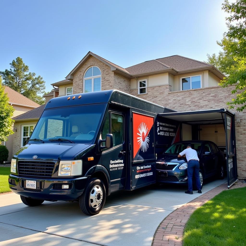 Mobile car detailer working onsite at a client's location.