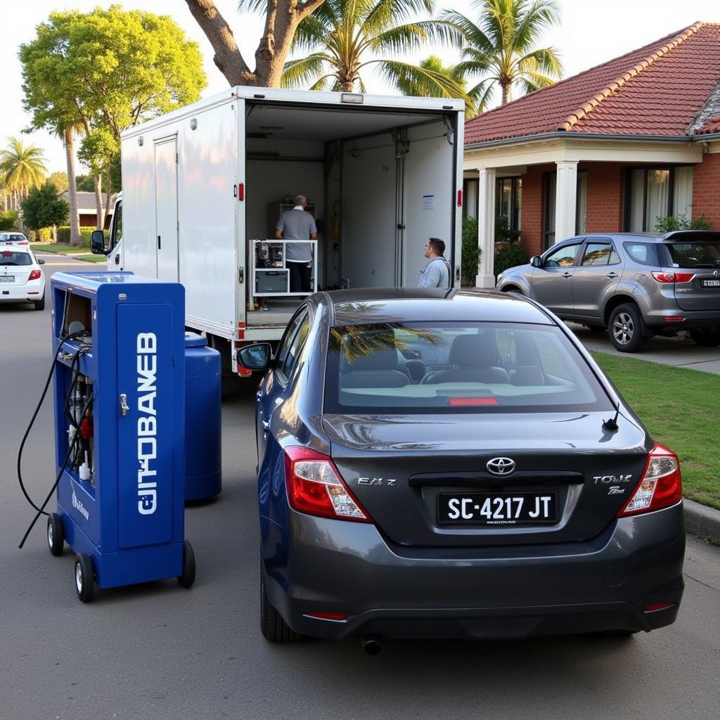 Mobile car detailing service in action in a Melbourne suburb.