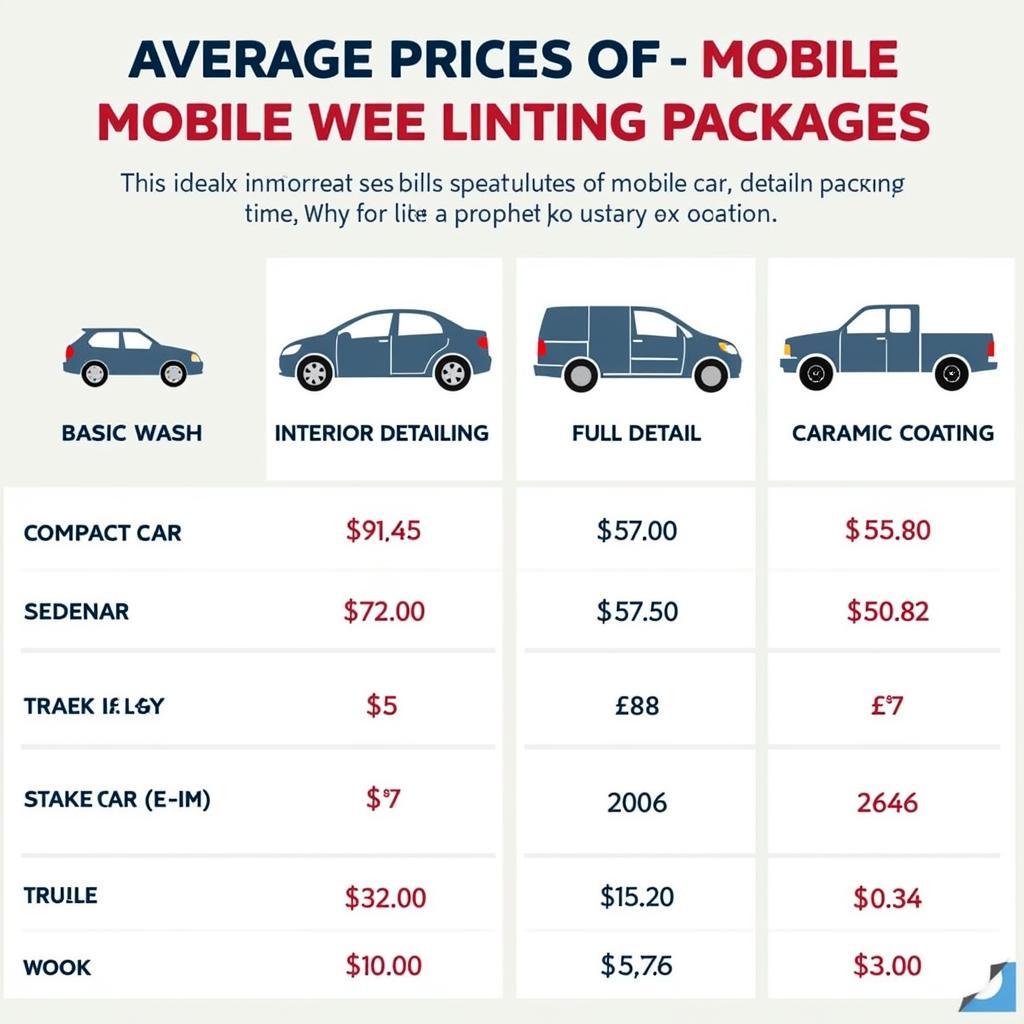 Mobile Car Detailing Price Comparison by Package and Vehicle Size