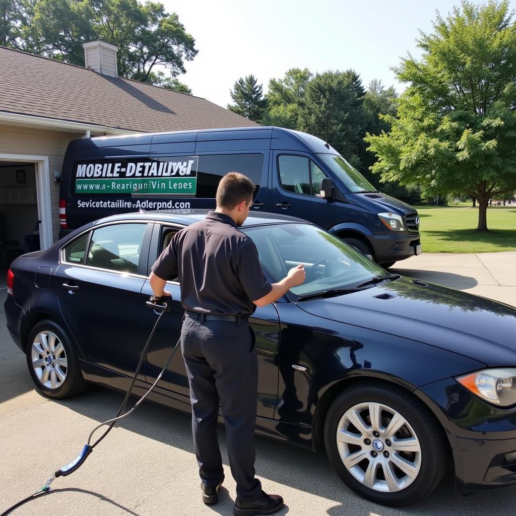 Mobile car detailing service at a client's location