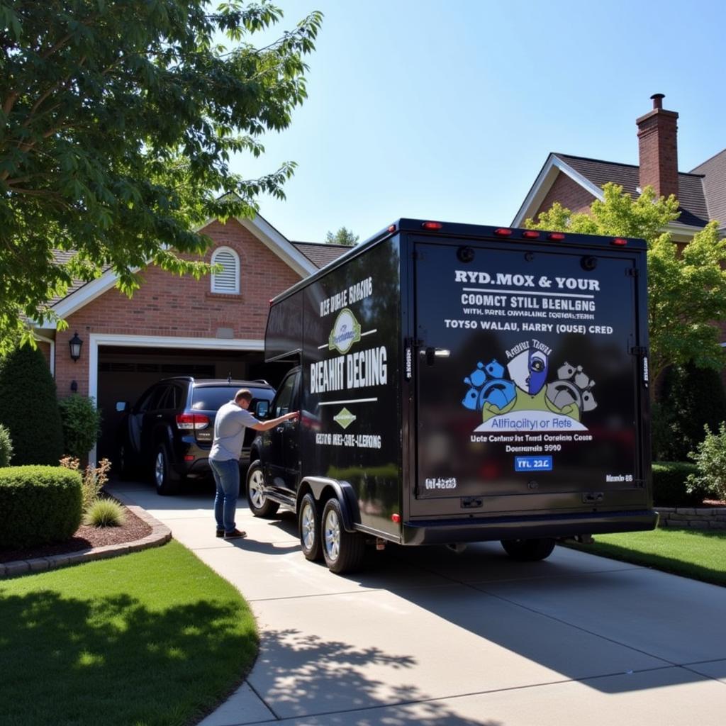 Mobile car detailing service being performed in a client's driveway