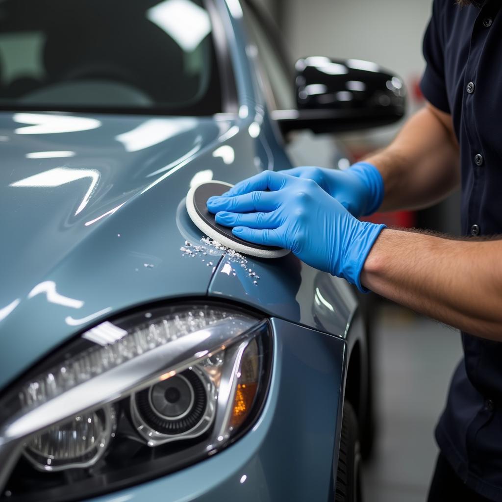 Mobile Detailer Applying Ceramic Coating to Car