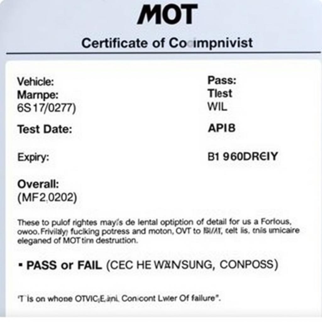 Example of an MOT Certificate