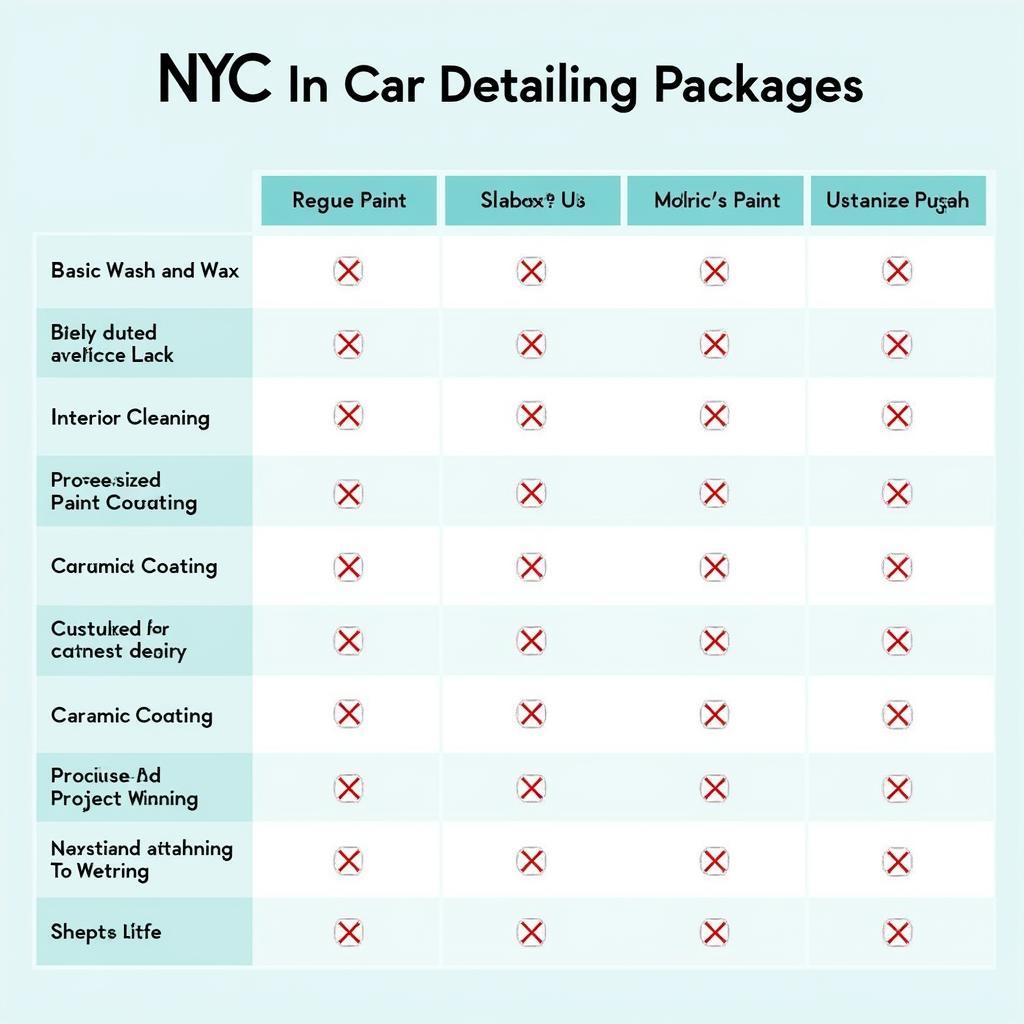 NYC Car Detailing Packages: A comparison chart showing various detailing packages and their included services.