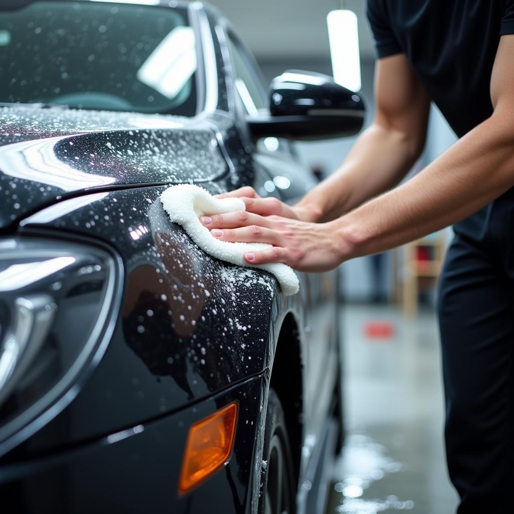 Exterior car wash at an Omaha detailing shop