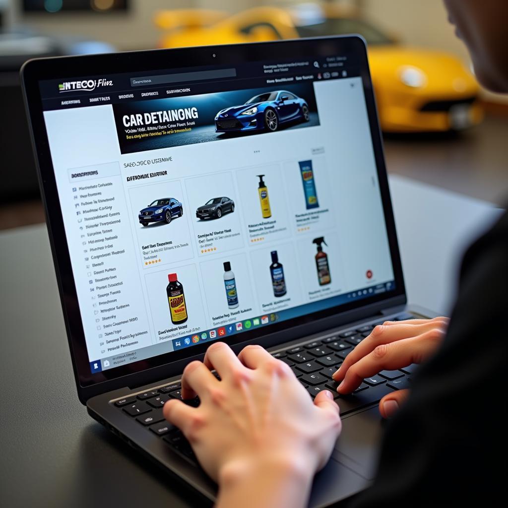 Person browsing car detailing products on an e-commerce website.