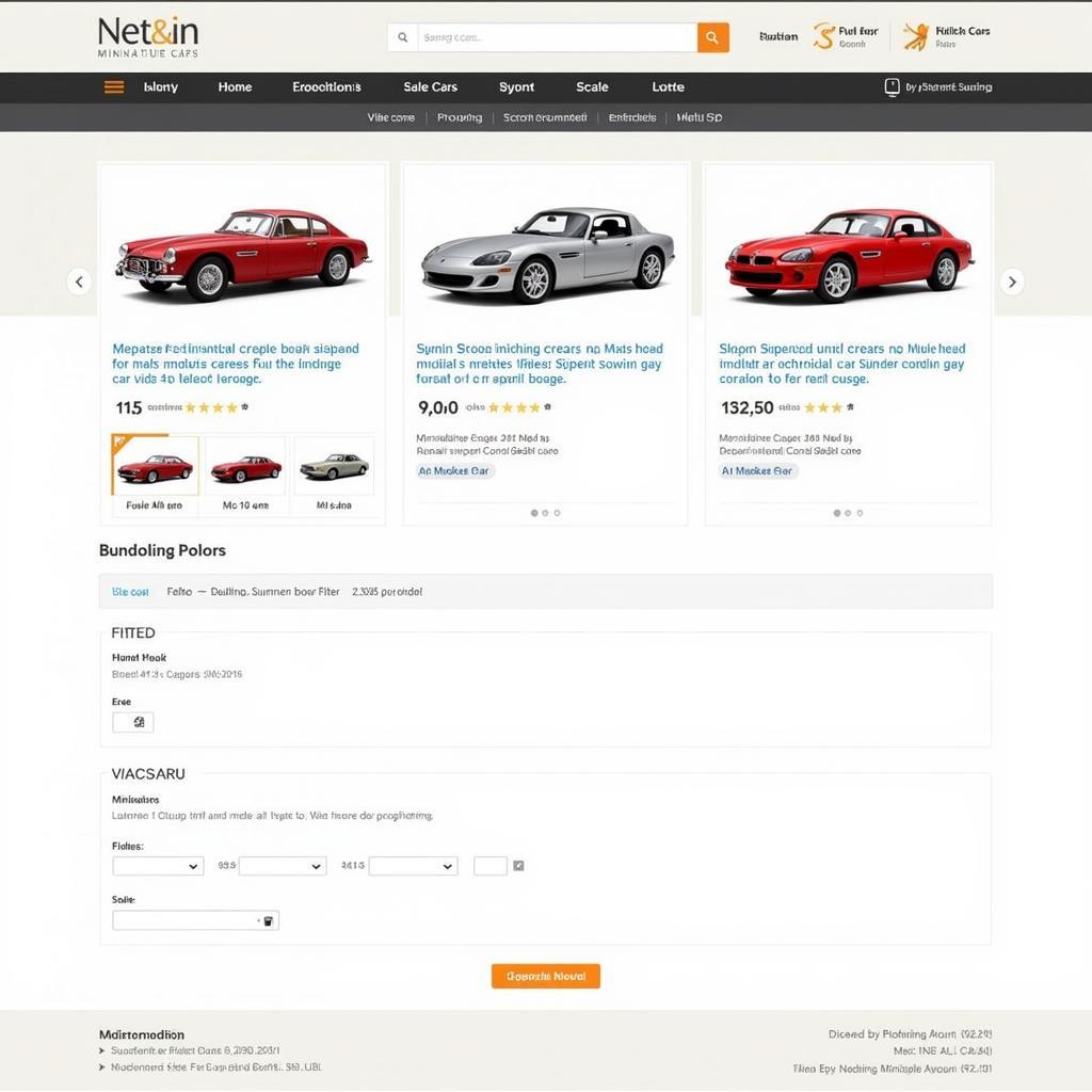 A screenshot of an online marketplace showcasing a variety of highly detailed miniature cars for sale.