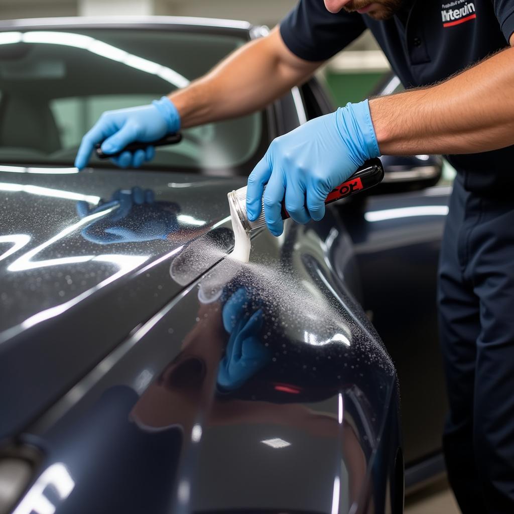 Applying ceramic coating to a car in Orange County