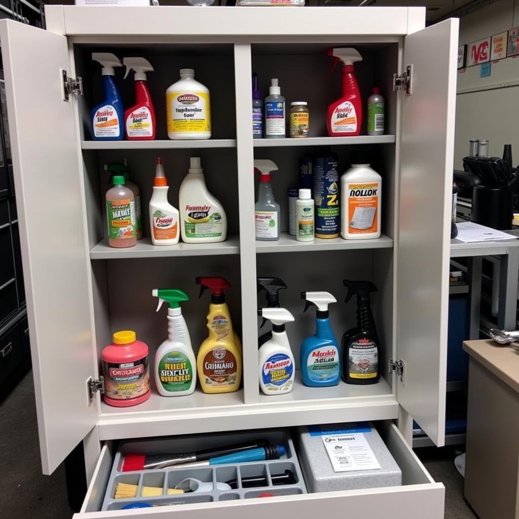 Organized Car Detailing Supply Cabinet