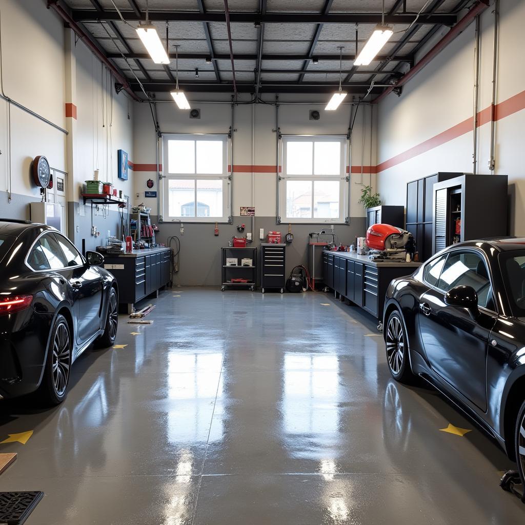 Organized Car Detailing Garage with Designated Areas