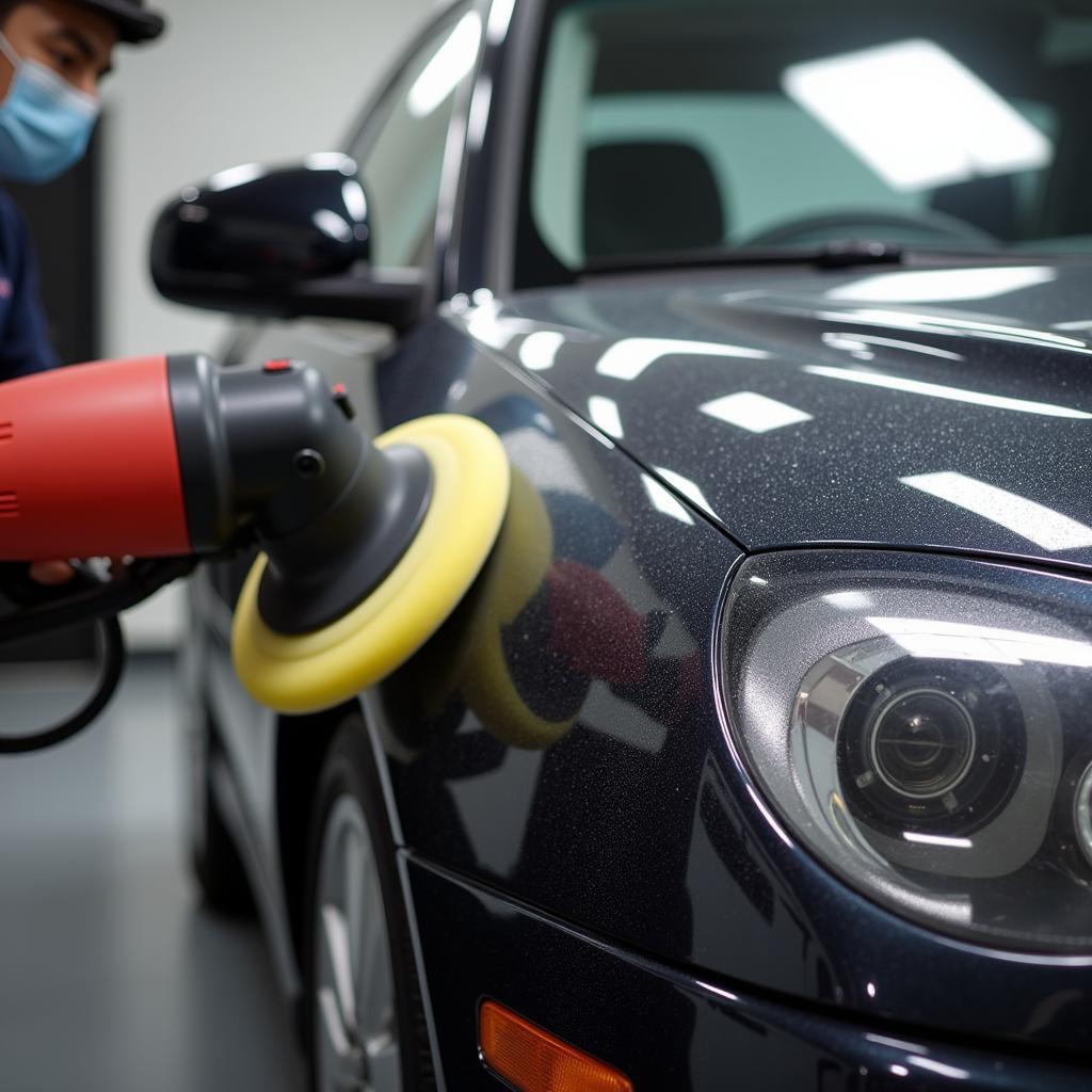 Polishing car paint during detailing process