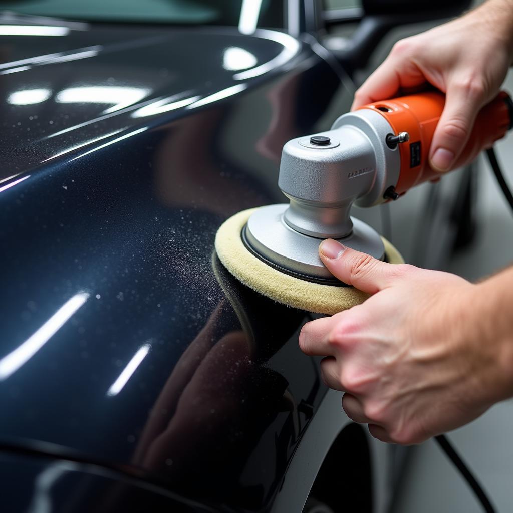 Paint correction process being performed on a minor paint chip