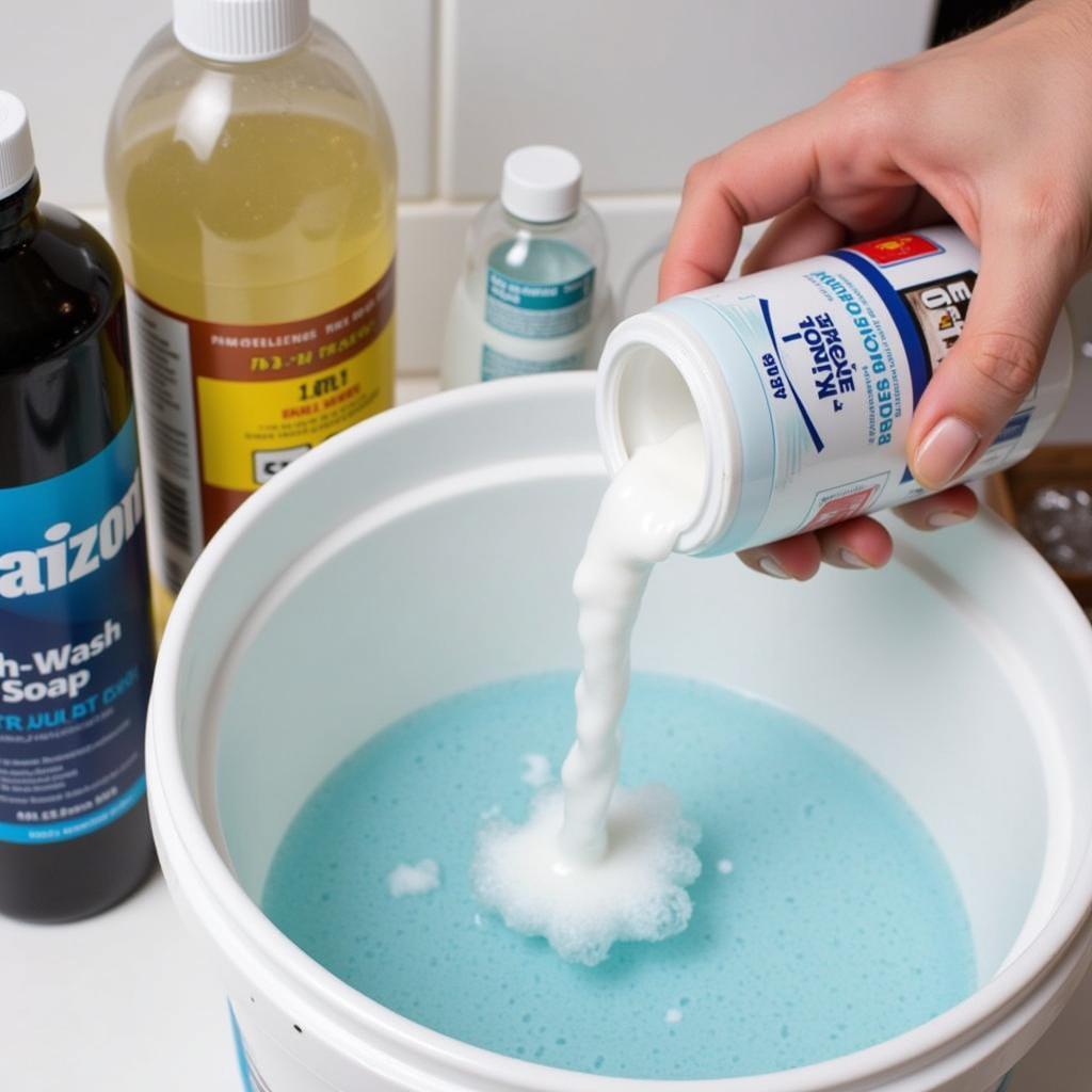 Pouring pH-Neutral Car Wash Soap into a Bucket