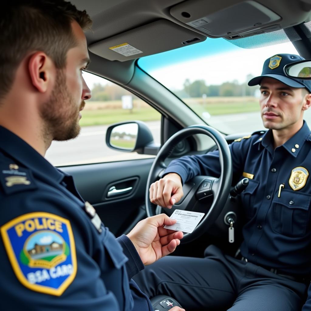 Police Officer Checking Insurance During Traffic Stop