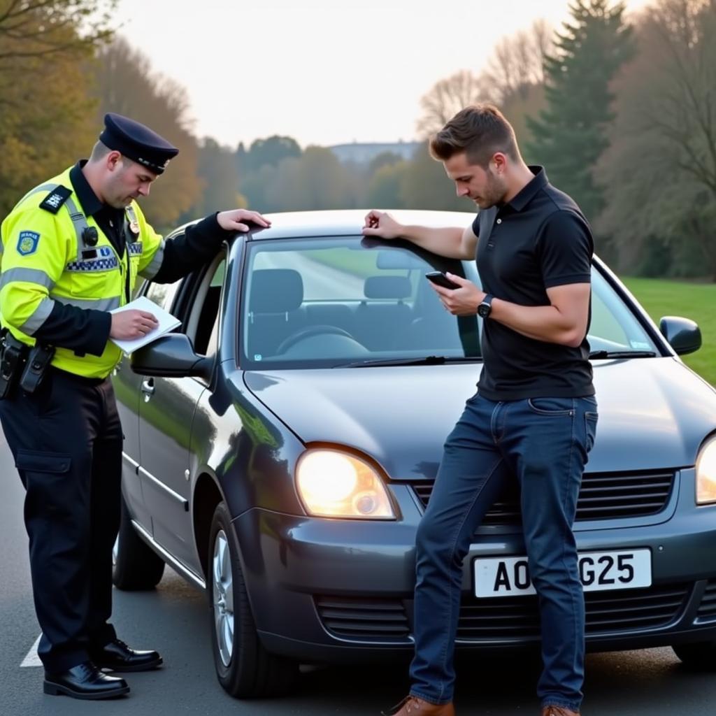 Police officer taking a statement after a car accident