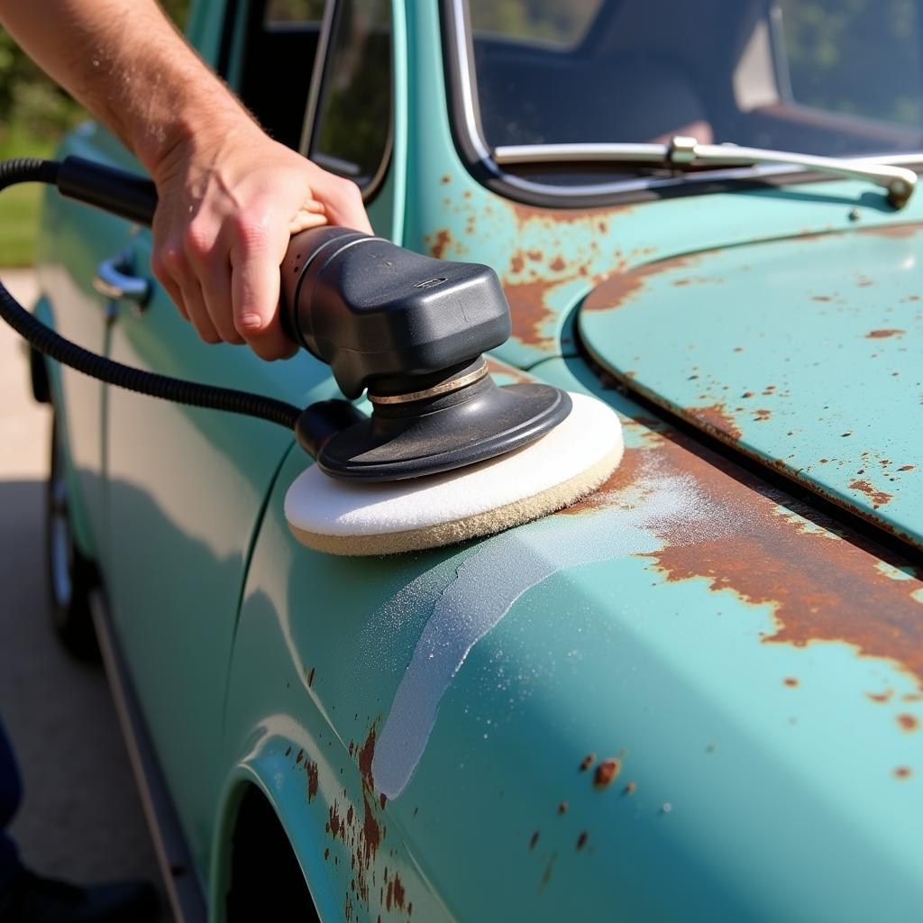 Polishing an Old Car's Exterior