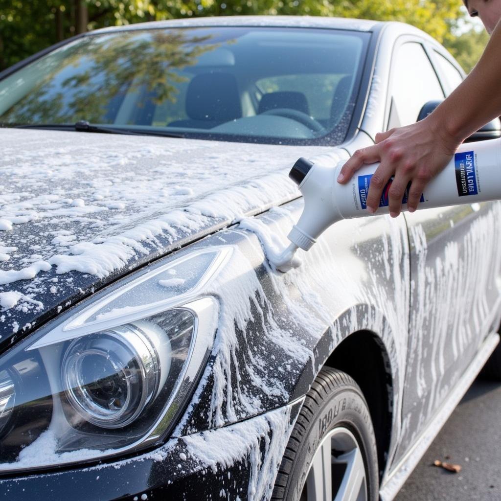 Applying Pre-Wash Solution to a Dirty Car