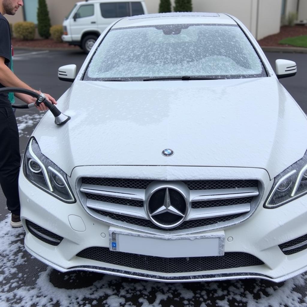 Car Being Pre-Washed with a Foam Cannon