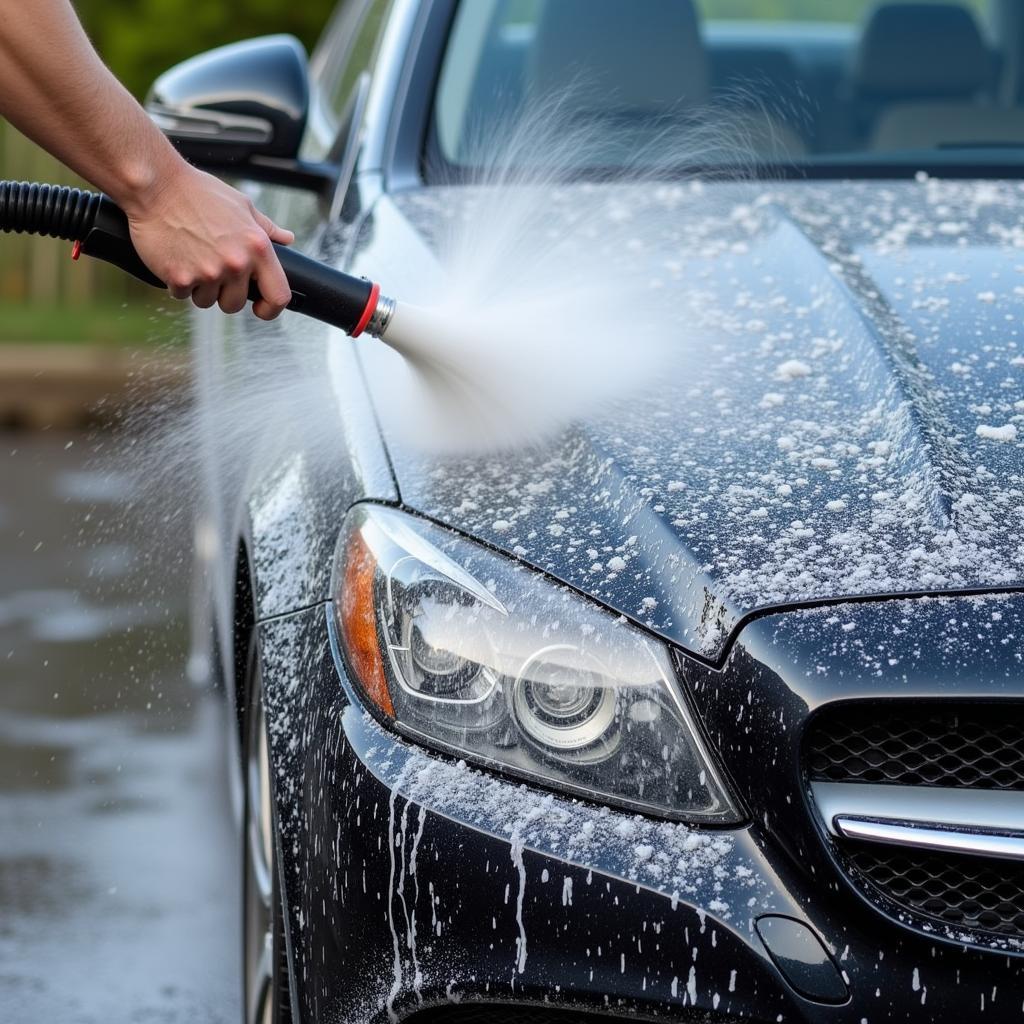 Pre-wash rinse with a pressure washer