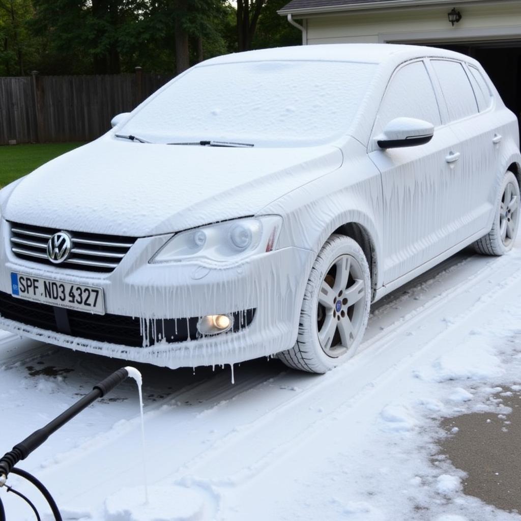 Car detailing with pressure washer and foam cannon for effective cleaning