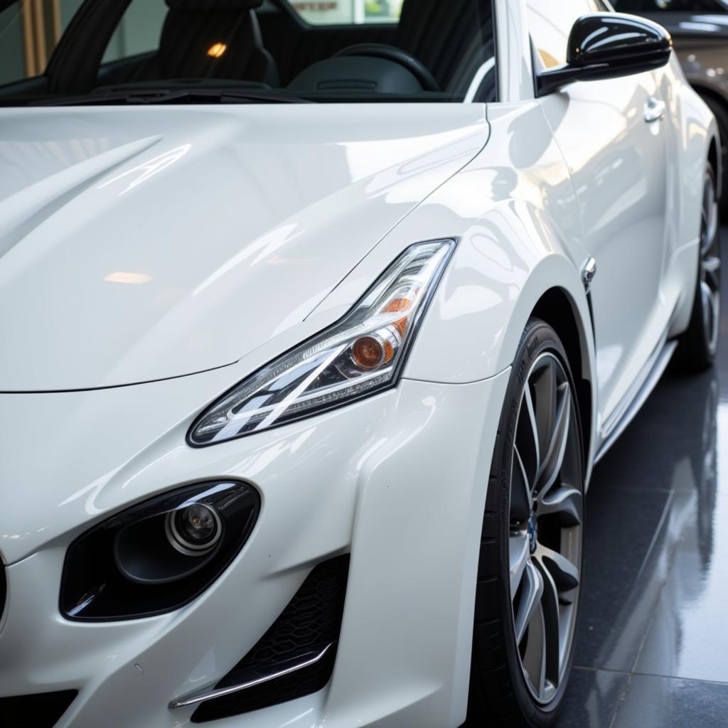 A gleaming white car after being detailed