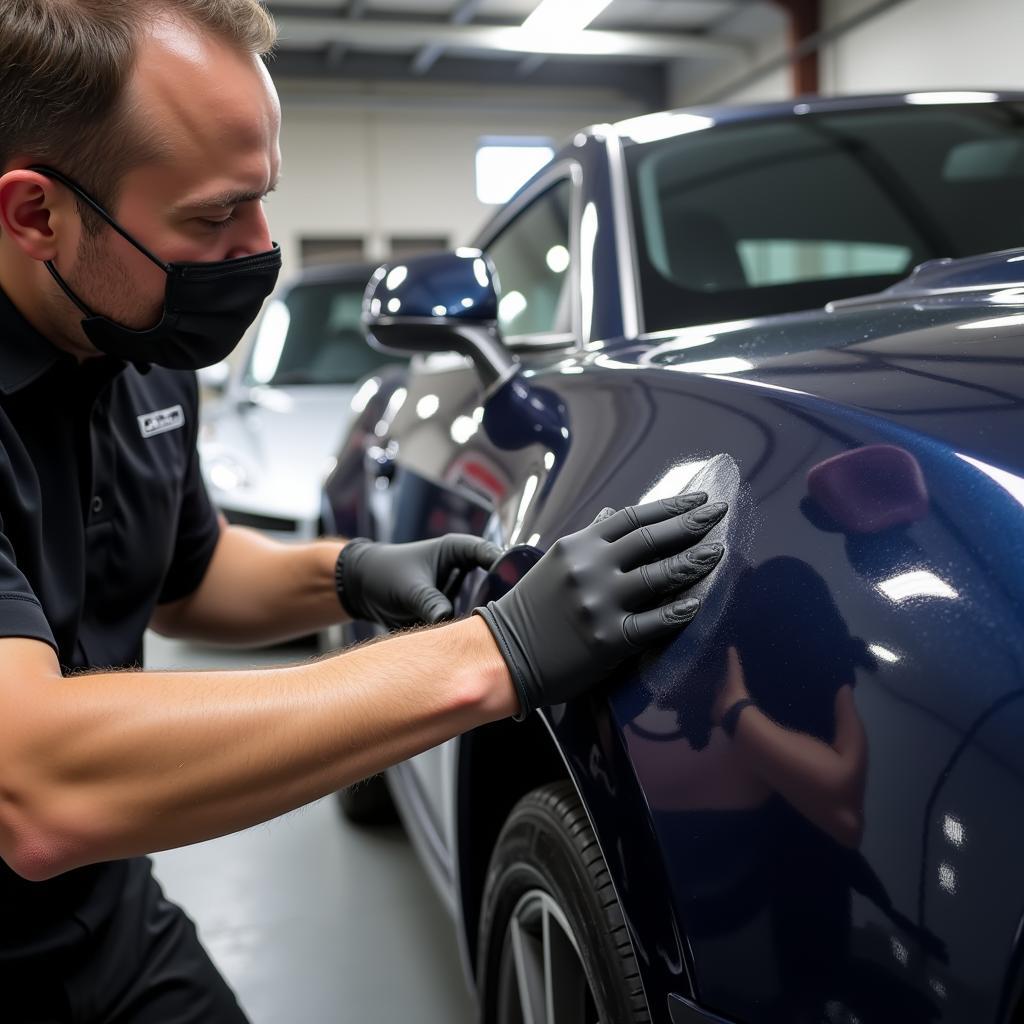 Professional Car Detailer Applying Ceramic Coating