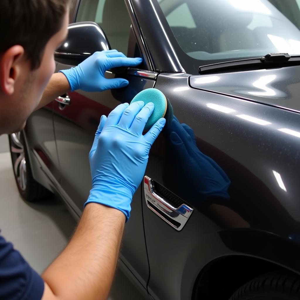 Professional Car Detailer Applying Ceramic Coating