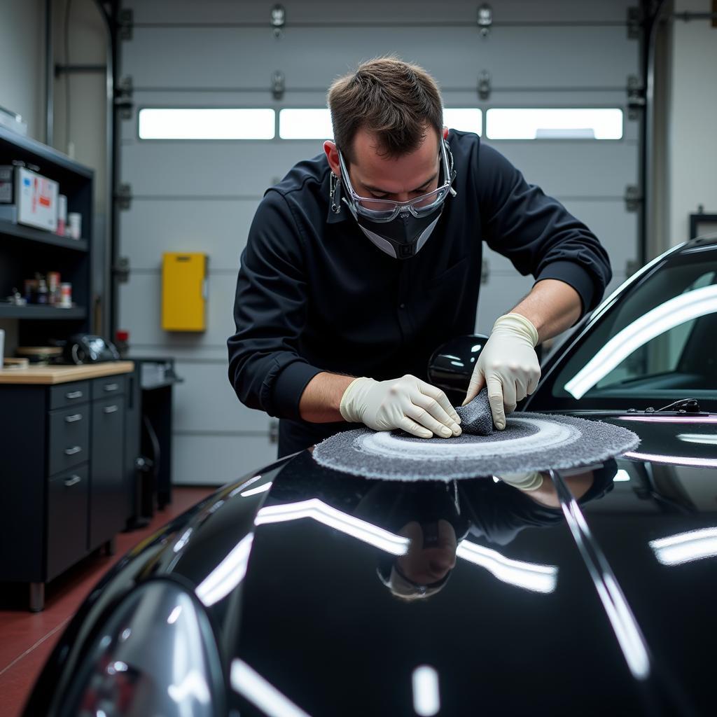 Professional Car Detailer Applying Ceramic Coating