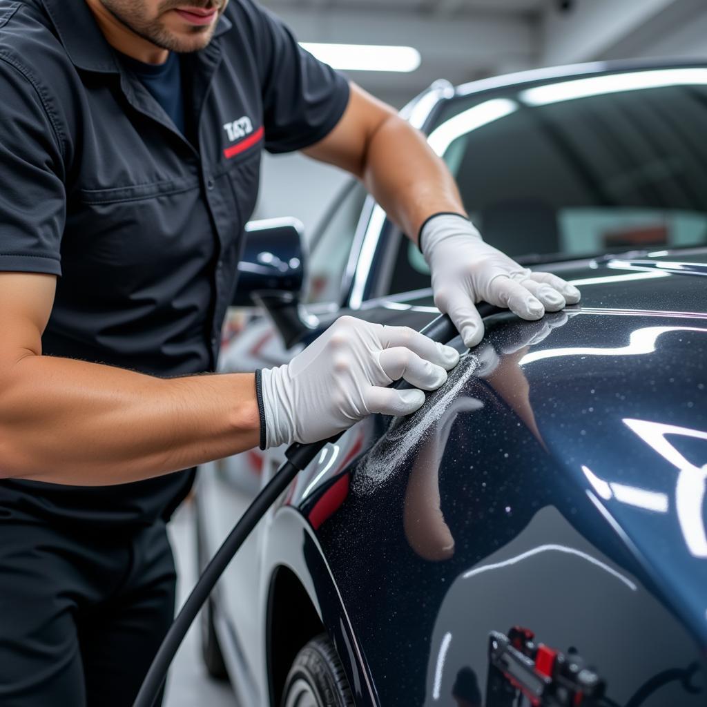 Professional Car Detailer at Work