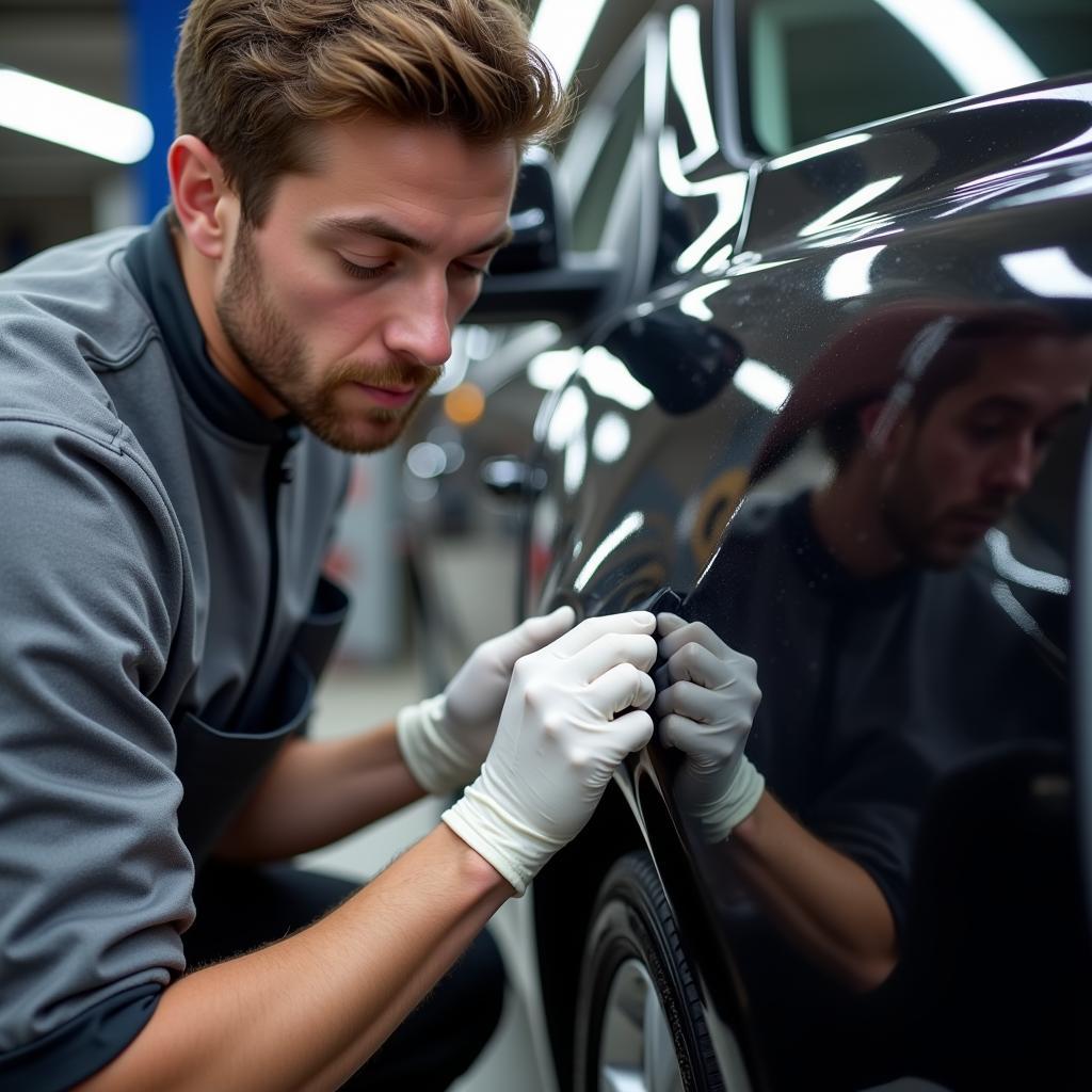 A Professional Car Detailer Applying Ceramic Coating