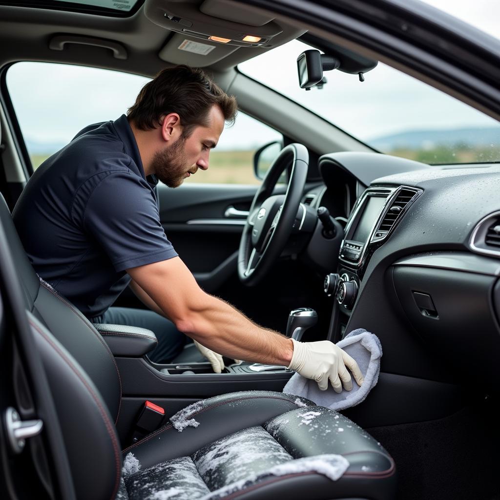 Professional Car Detailer at Work