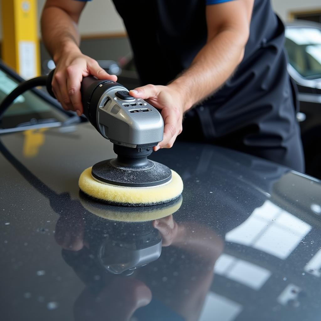 Professional Car Detailer at Work