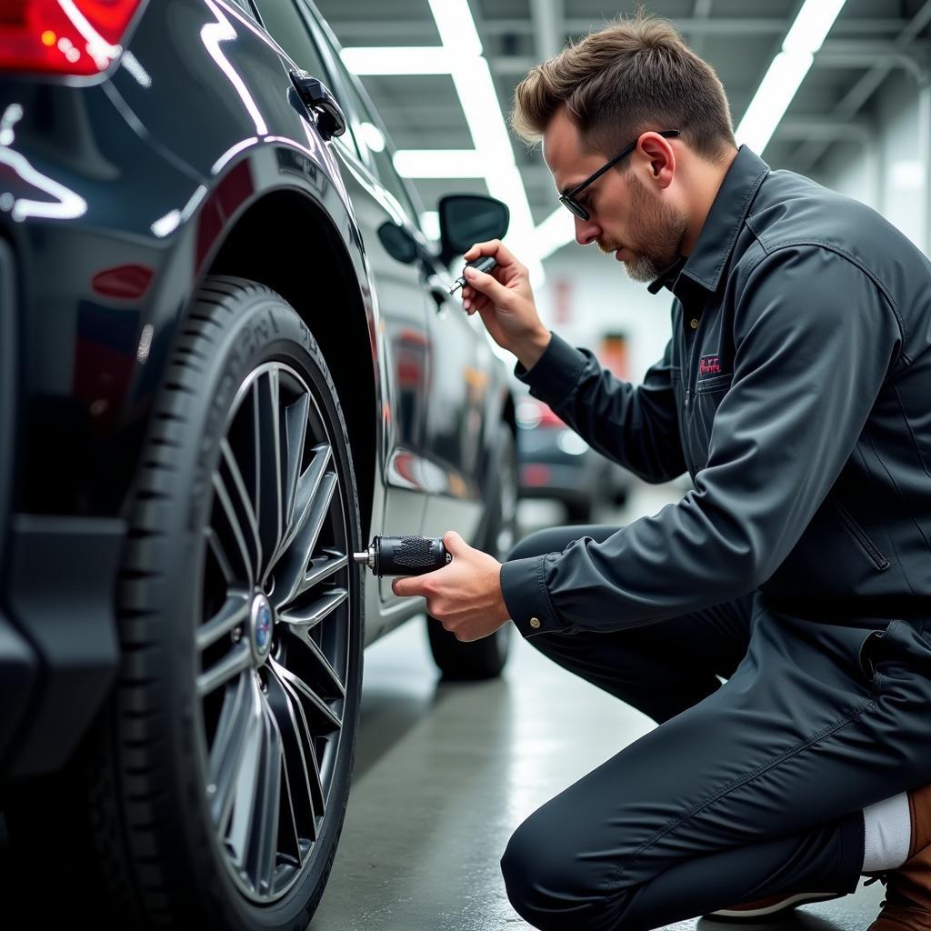 Professional Car Detailer at Work