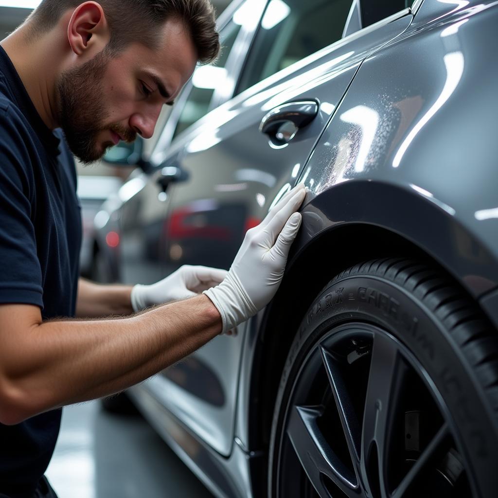 A Professional Car Detailer Applying Ceramic Coating