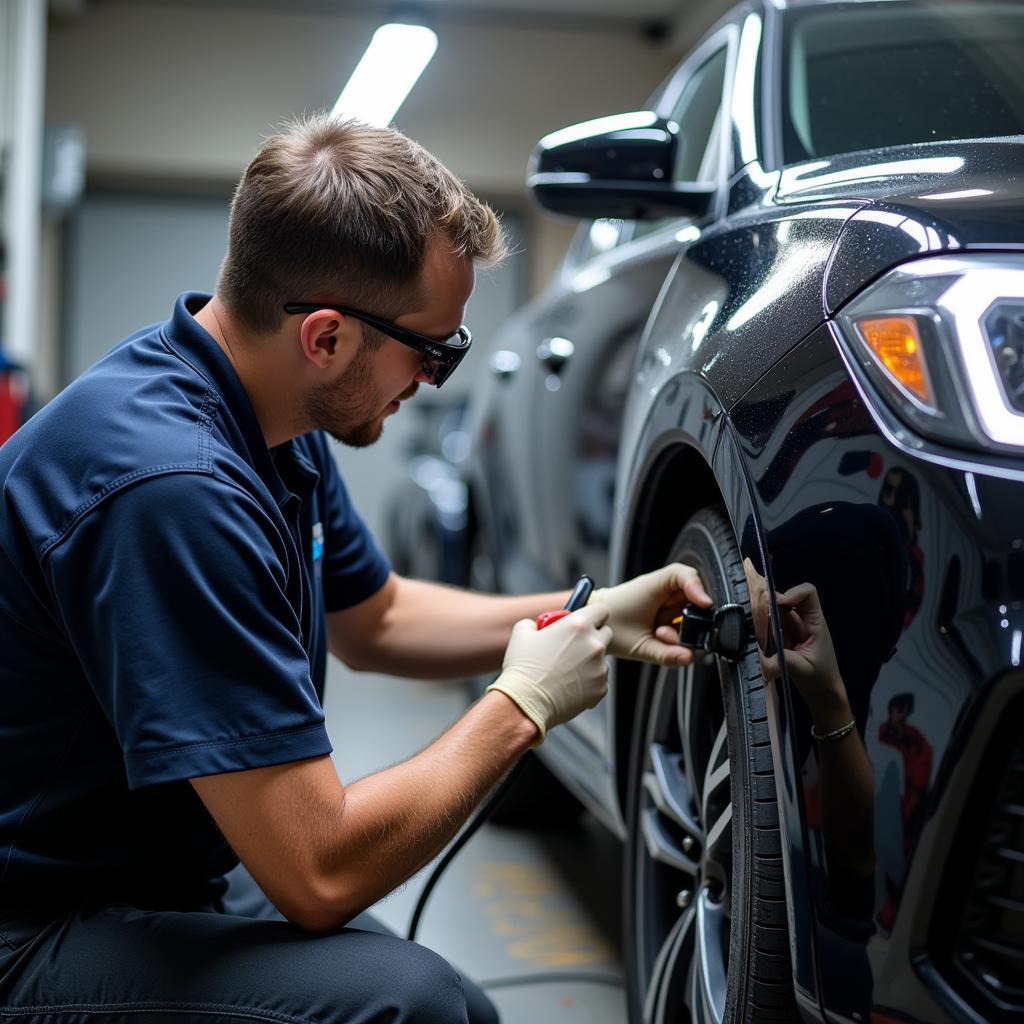 Professional Car Detailer at Work: Applying Ceramic Coating