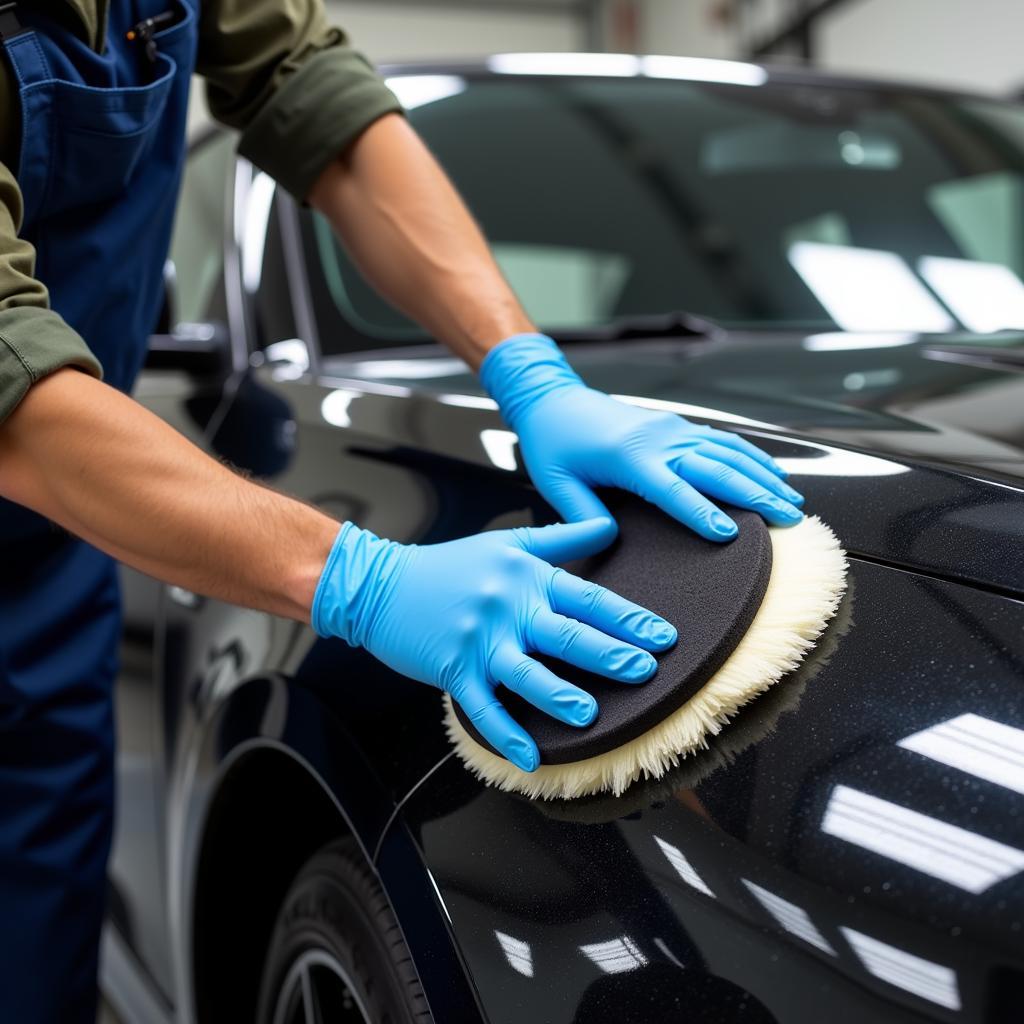 Professional Car Detailer Applying Ceramic Coating