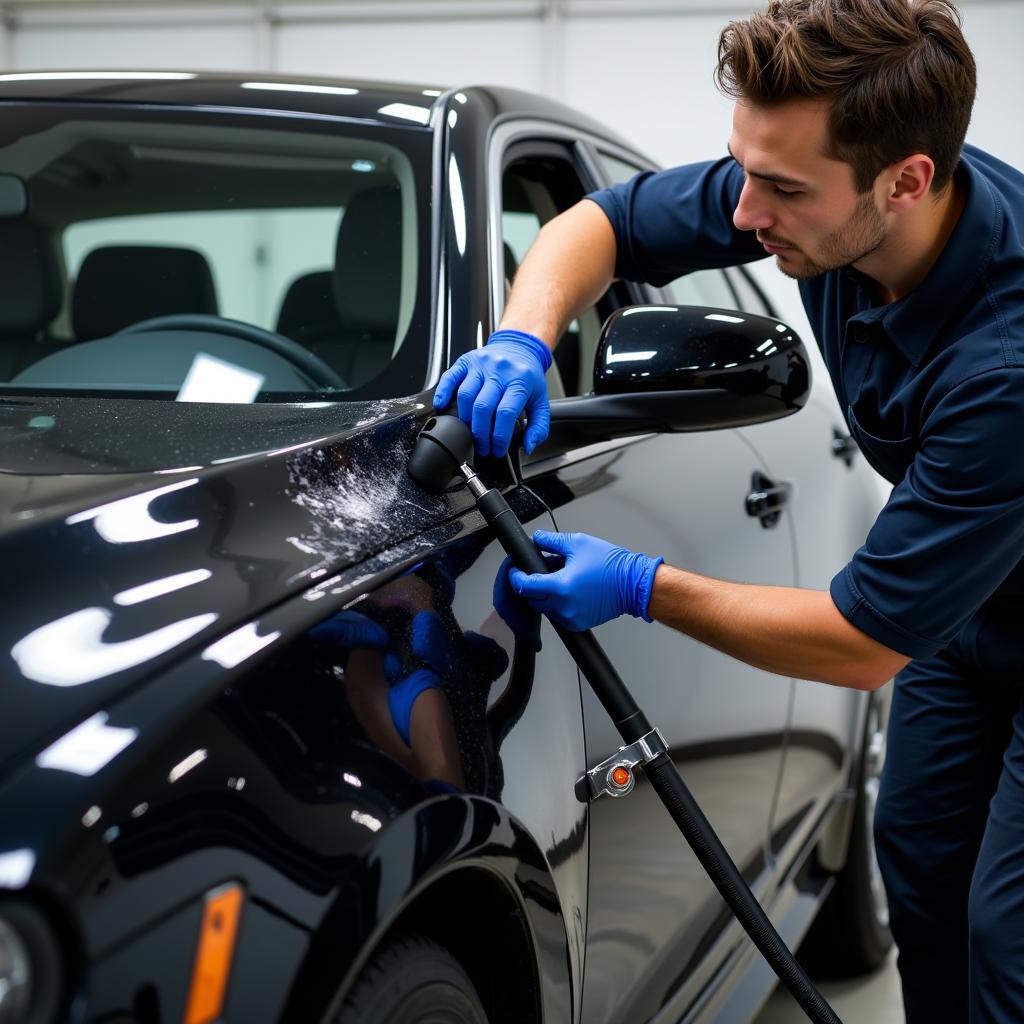 A Professional Car Detailer Applying Ceramic Coating