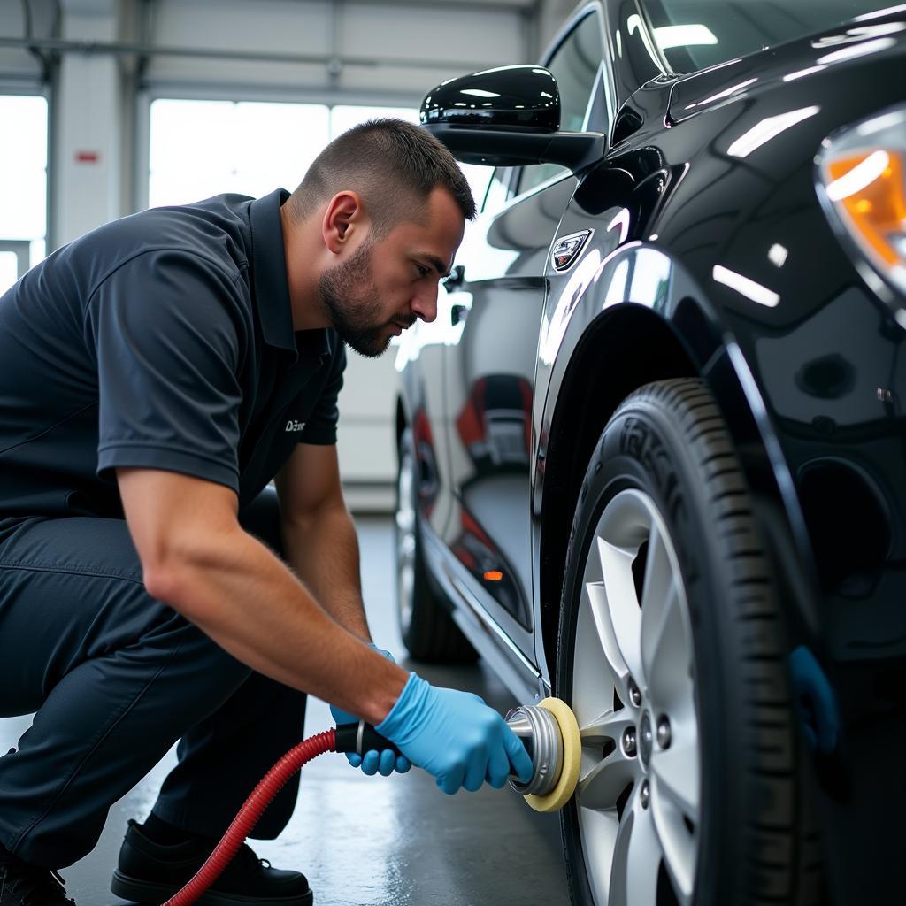 Professional Car Detailer at Work