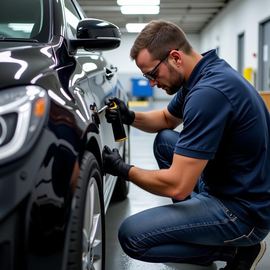 Professional Car Detailer at Work