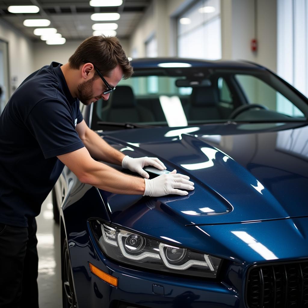 Professional Car Detailer Applying Ceramic Coating