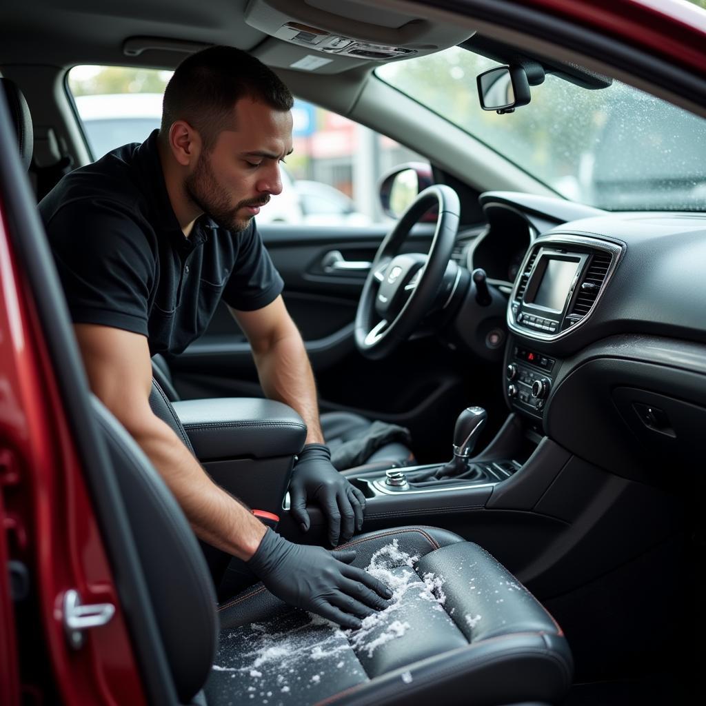 Professional Car Detailer at Work