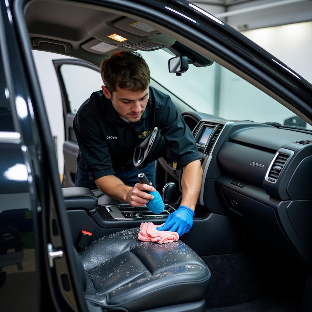 Professional Car Detailer Working on a Car Interior