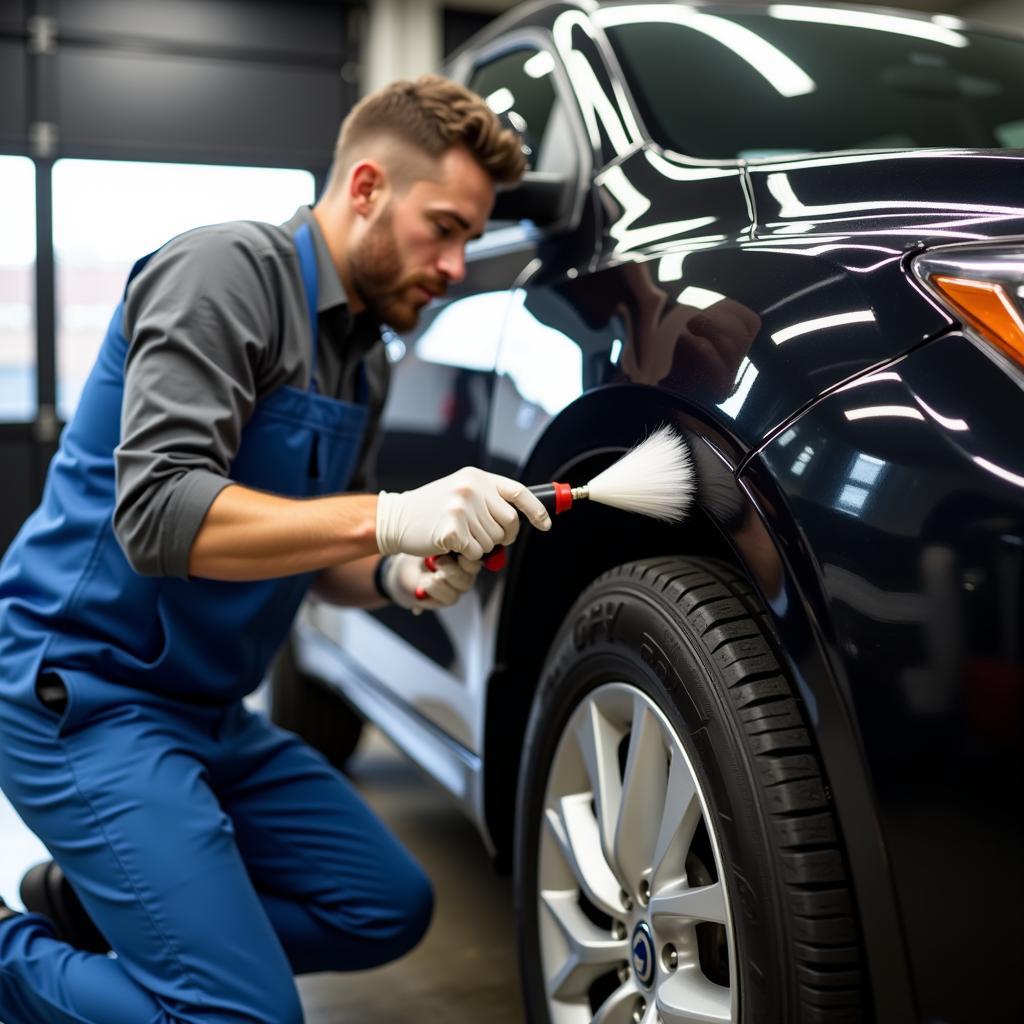 Professional Car Detailer at Work