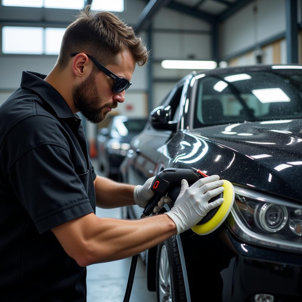 Professional Car Detailer at Work