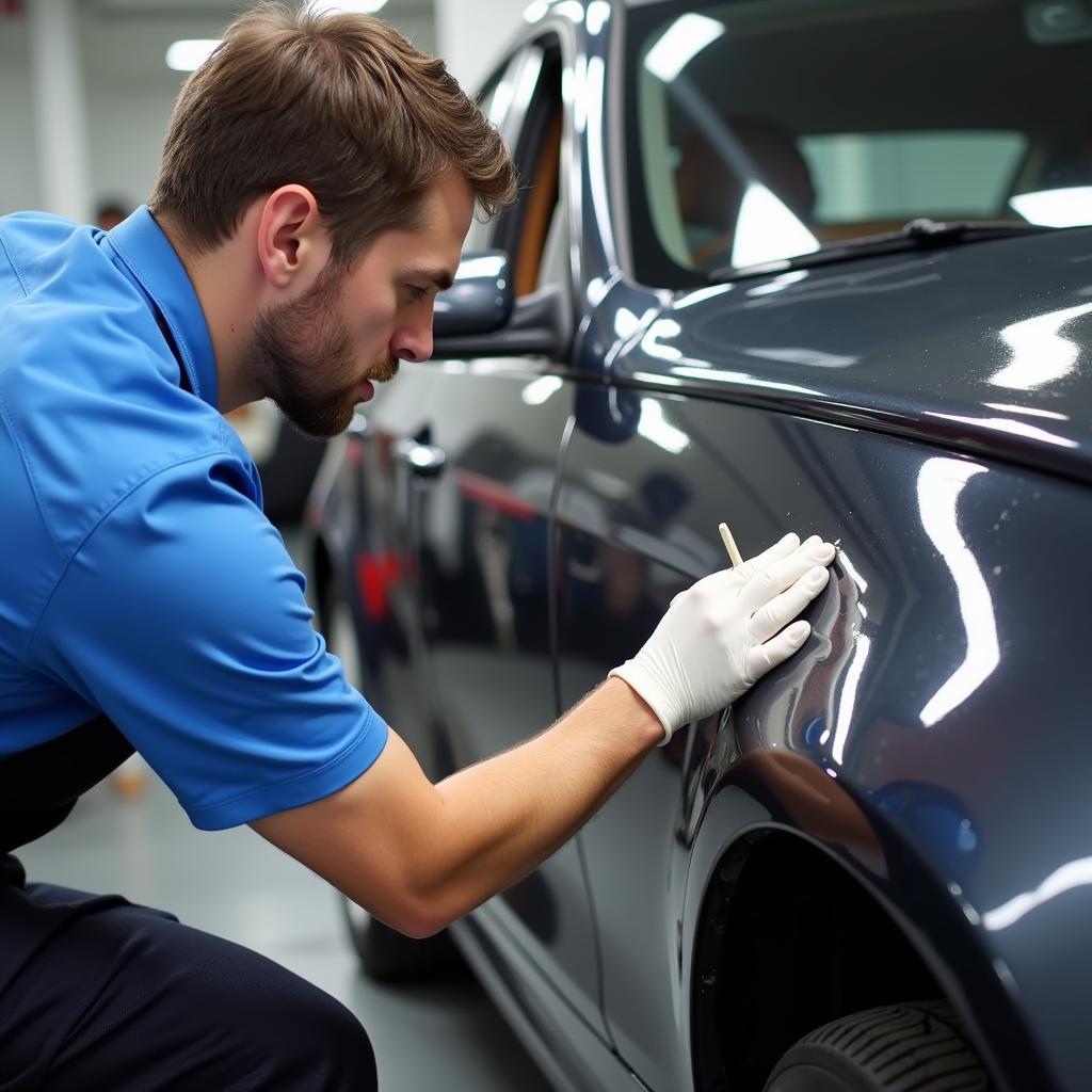 Professional Car Detailer at Work