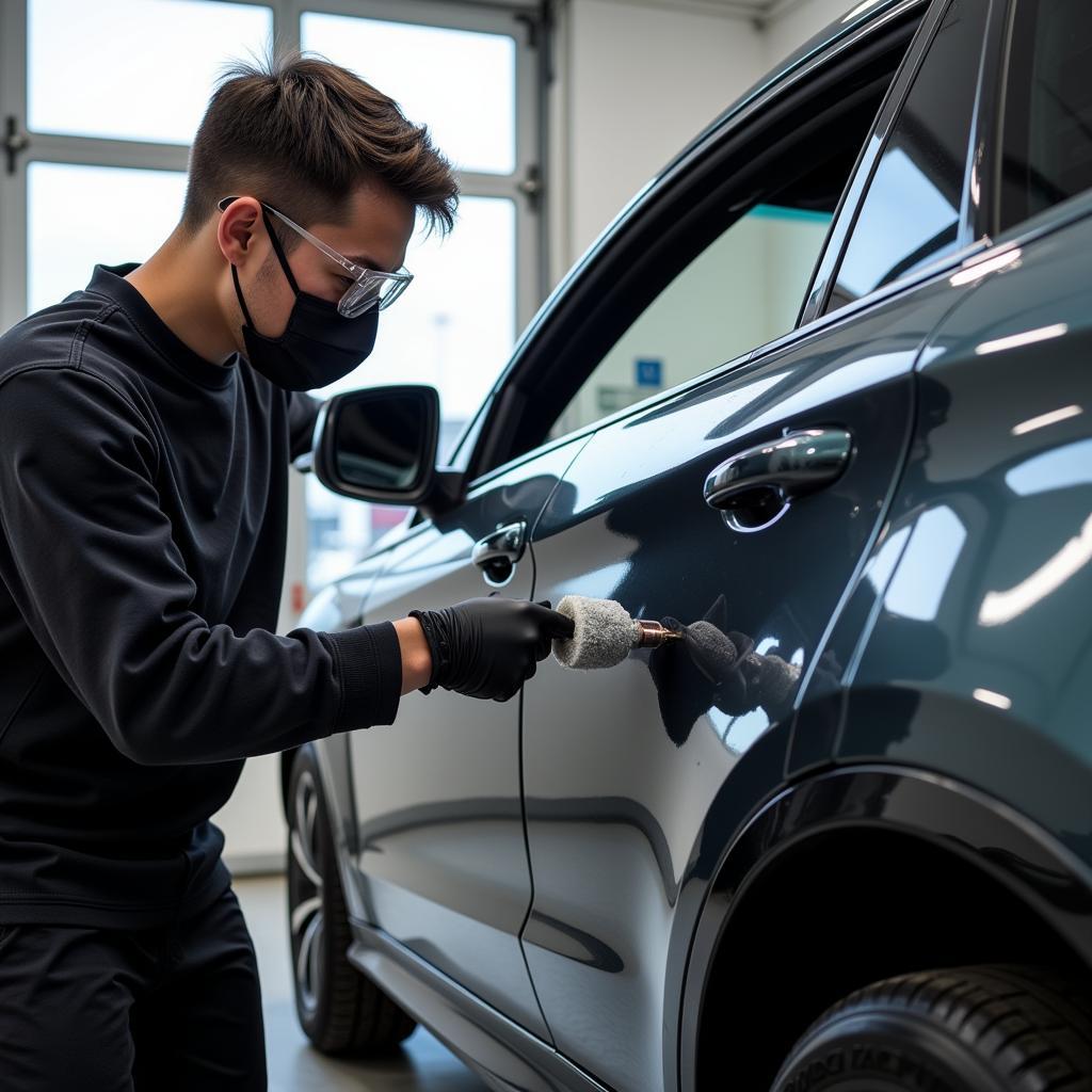 Professional Car Detailer Applying Ceramic Coating