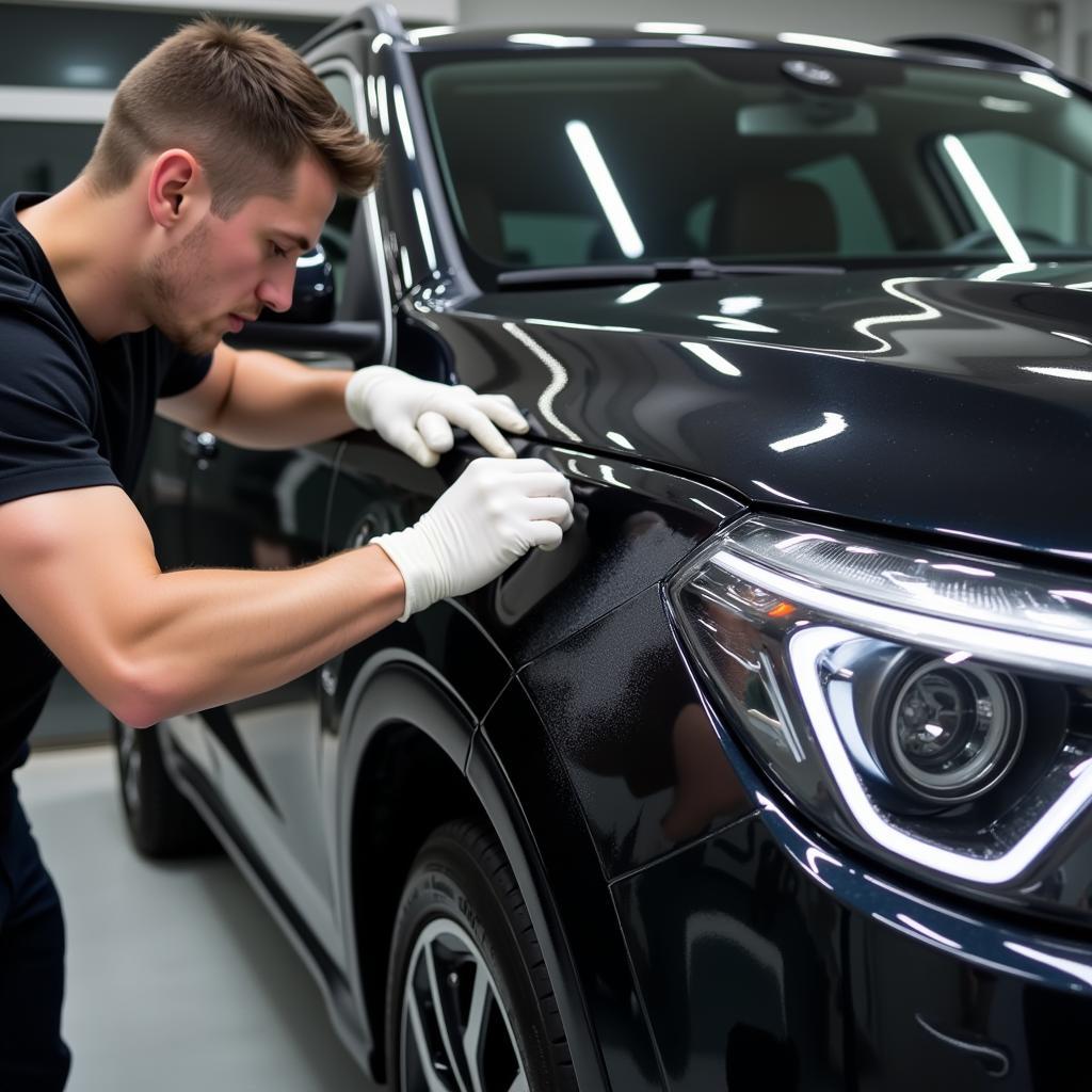 Professional Car Detailer at Work