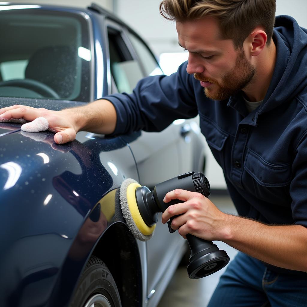 Professional Car Detailer Using Supplies in Tullamarine