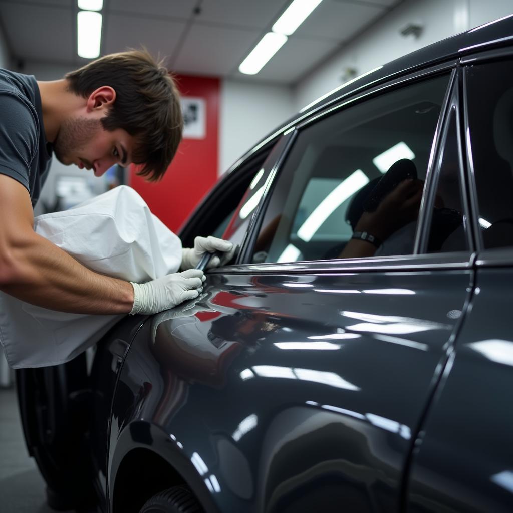 Professional Car Detailer at Work